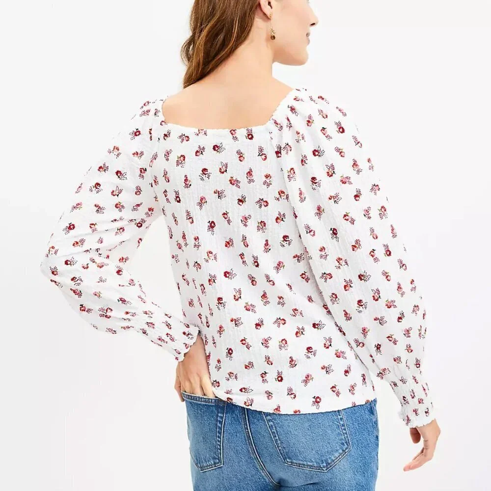 NWT Loft Floral Puff Sleeve Square Neck Top